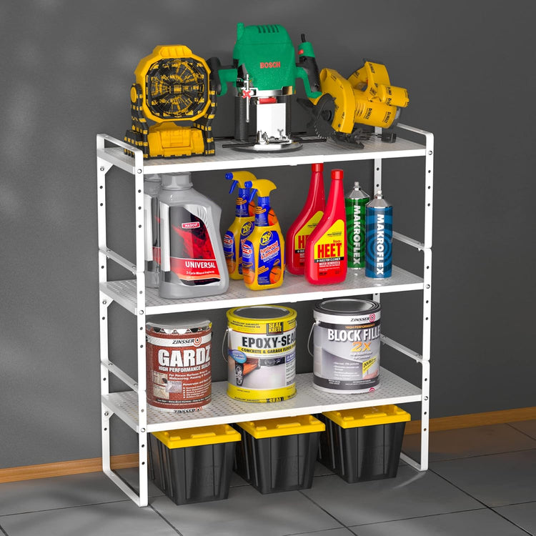 iPEGTOP Expandable Cabinet Storage Shelf Organizer Rack, Heavy Duty Stackable Steel Metal Spice Rack Adjustable Height Pantry Garage Shelf for Counter Kitchen Organization, White - 1 Pack