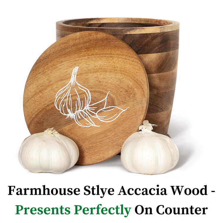 The Always Fresh Acacia Garlic Keeper For Counter With Lid