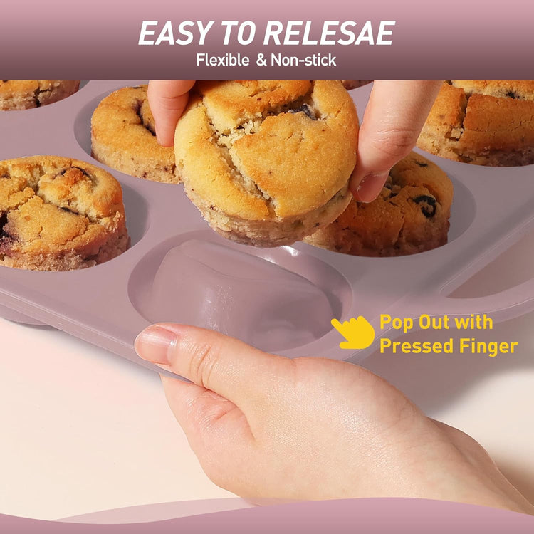 2 Packs 24 Cups Silicone Muffin Pan with Metal Reinforced Frame Mini Size Cupcake Pan Tray Egg Bites Silicone Circle Cookie Molds Muffin Tin Tart Pans Baking Sheet Set for Breakfast Sandwiches