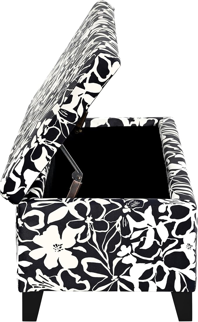 Christopher Knight Home Nesbit Living Room Ottoman with Storage, Entryway Fabric Upholstered Storage Ottoman Bench, Rectangular Sofa Foot Stool, Bedroom End of Bed Bench, Shoe Organizer, Black+White