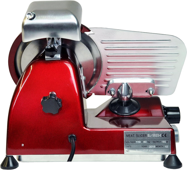 KWS MS-6RS Premium 200w Electric Slicer 7.67-Inch in Red Stainless Steel Blade, Frozen Meat Deli Meat Cheese Food Slicer Low Noises Commercial and Home Use