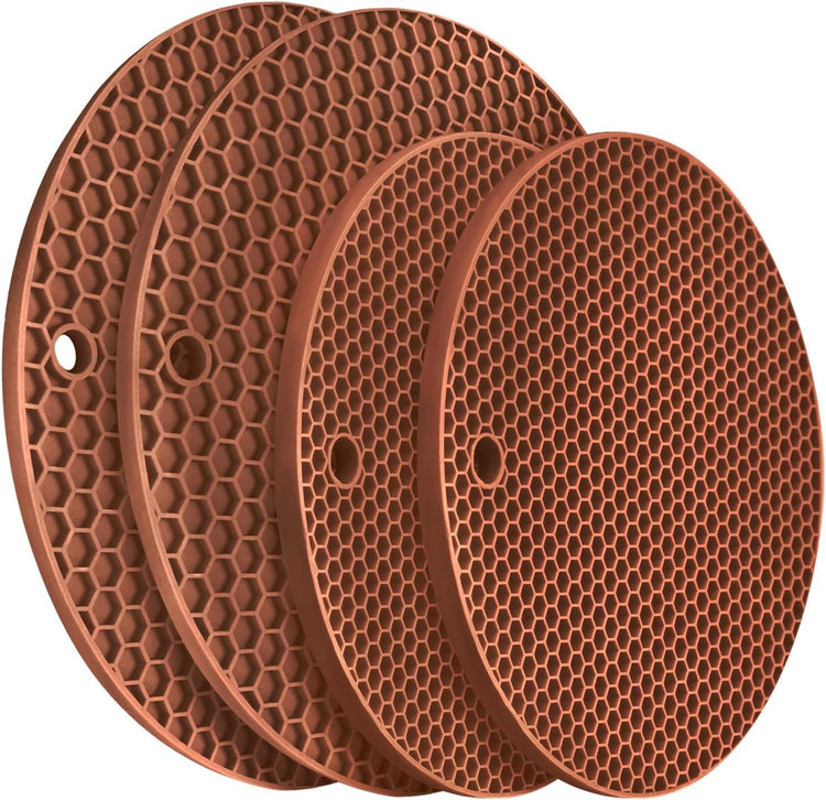 Silicone Trivets for Hot Dishs, 7 Inch & 9 Inch Heat Resistant Silicone Hot Pads Pot Holders for Kitchen Counter, Flexible Round Trivet Mats, Potholders(Coffee)