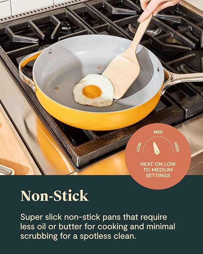 Caraway Deluxe Non-stick Ceramic Cookware Set (16 Piece) Pots, Frying Pans, Lids and Kitchen Storage - PFAS & PFOA Free - Oven Safe Pan Set & Compatible with All Stovetops - Perracotta