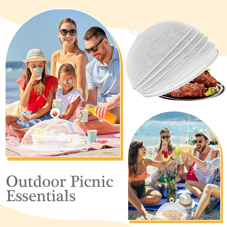 Gerrii 6 Pcs Metal Mesh Food Cover Outdoor Mesh Food Tents Dome Screen Plate Covers for Dinner Plates Reusable Fruit Fly Nets Picnic Food Umbrella for Table, BBQ, Camping, Party (White,11 Inch)