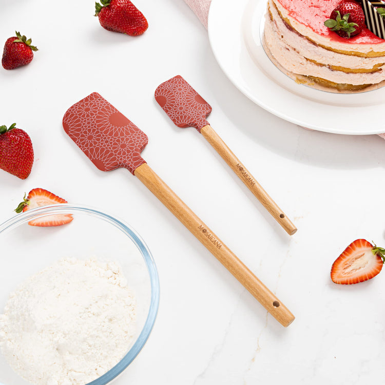Silicone Spatula set of 2 with wooden handle and stunning pattern (2 Count)