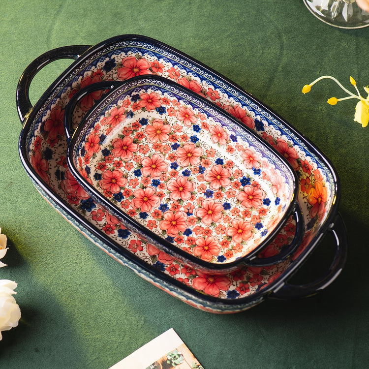 Baking Dish Ceramic Baking Pan Blue Casserole Dish Porcelain rectangular Baking Set 2pcs Bakeware Sets single serving size Lasagna Pan Baking Dishes for oven (2 Count)