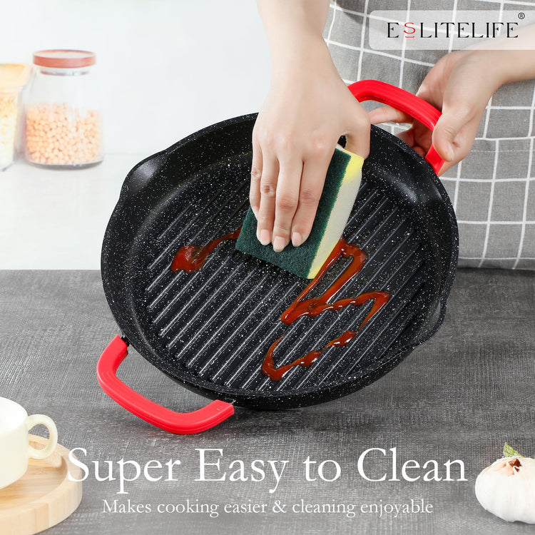 Nonstick Grill Pan with Lid & Tongs for Stove Tops