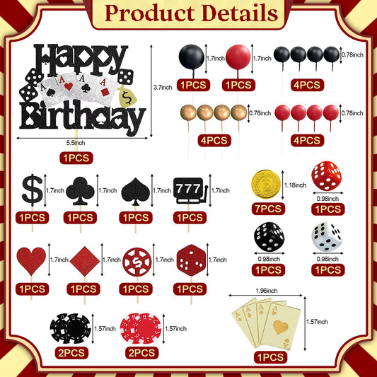 35Pcs Casino Cake Toppers Poker Casino Theme Party Decorations