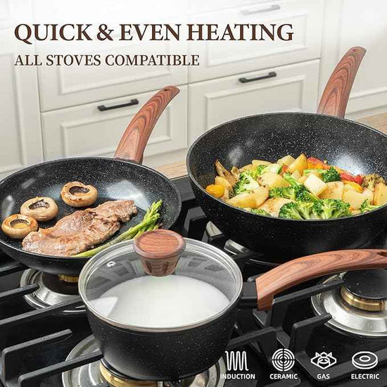 26Pcs Pots and Pans Nonstick Ceramic Cookware Set Nontoxic Kitchen Cooking Set with Steamers Utensils Induction Compatible, PFAS/PFOA Free, Oven and Dishwasher Safe, Black