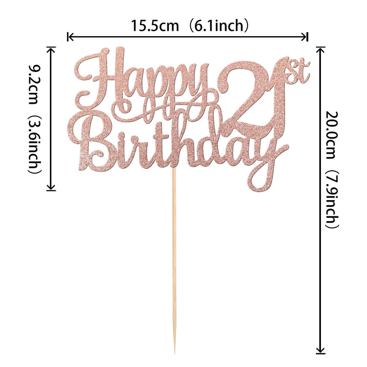1 PCS Happy 21st Birthday Cake Topper Glitter Cheers to 21 Years Cake Pick Number 21 Fabulous Cake Decoration for 21st Birthday Theme Party Decorations Supplies Rose Gold