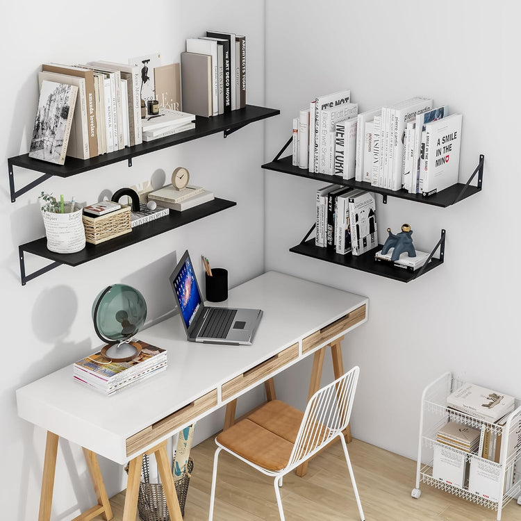 Heimlove Black Deep Floating Shelves for Wall, 36W x 12D Wood Wall Shelves Set of 2, Wide Floating Bookshelf for Living Room, Kitchen, Office, Bedroom and Decor Storage, with Metal Bracket - Black