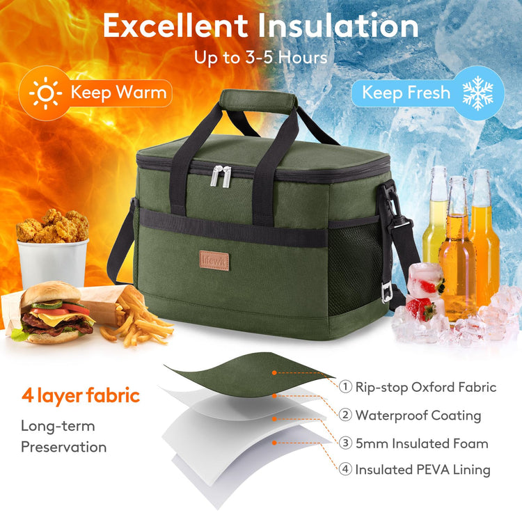 Cooler Bag 30 Cans Collapsible and Insulated Large Lunch Bag Leakproof Soft Cooler Portable for Camping