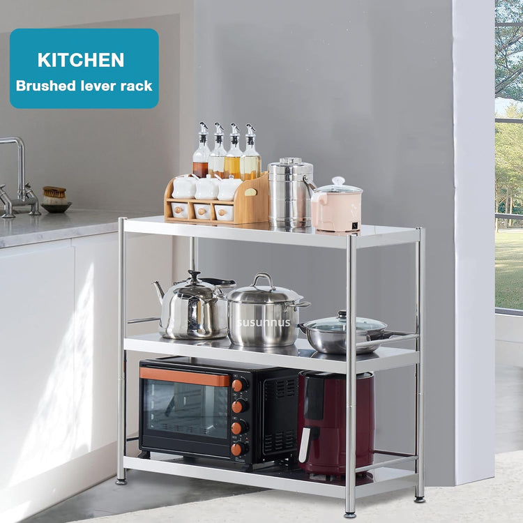 susunnus 5-Tier Stainless Steel Shelf, Heavy Duty Shelving for Kitchen, Garage, Industrial Storage, Kitchen Shelves with Guardrails, Adjustable Feet, Easy to Clean