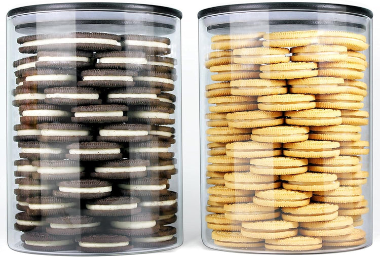 Urban Green Glass Jars with Black Lids, Glass Food Storage Canister with black lids, Pantry Flour Jars, Large Size Food Storage Containers set (2 Sets of 100oz)