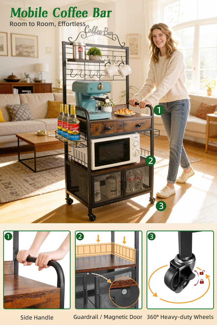 Rolling Coffee Bar Cart for Small Spaces