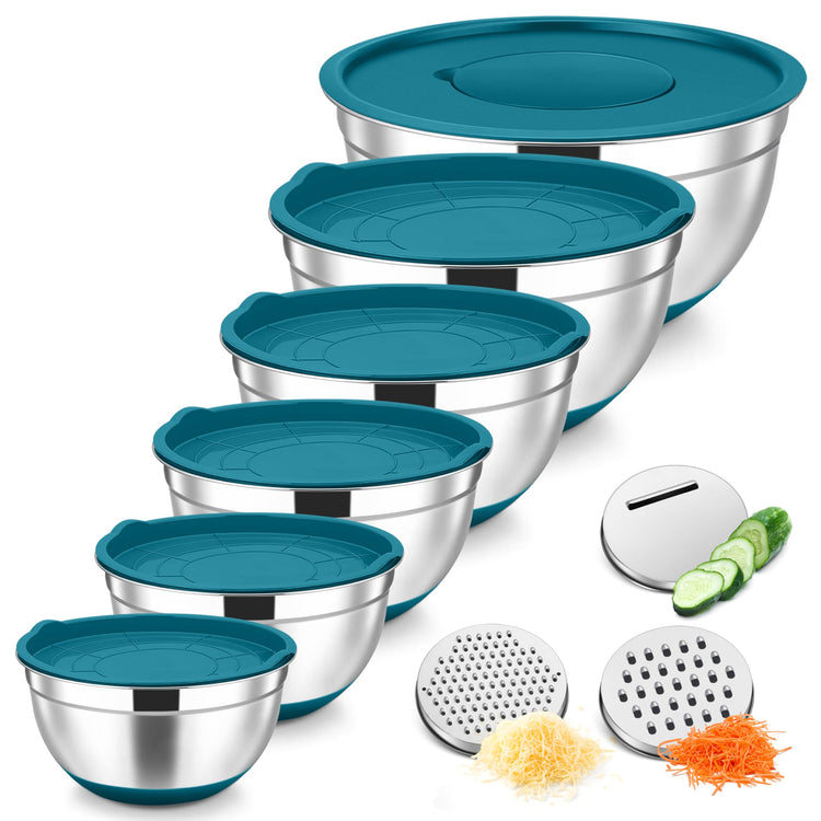 Mixing Bowls Stainless Steel Salad Bowl with Lid & Graters (6 Count)