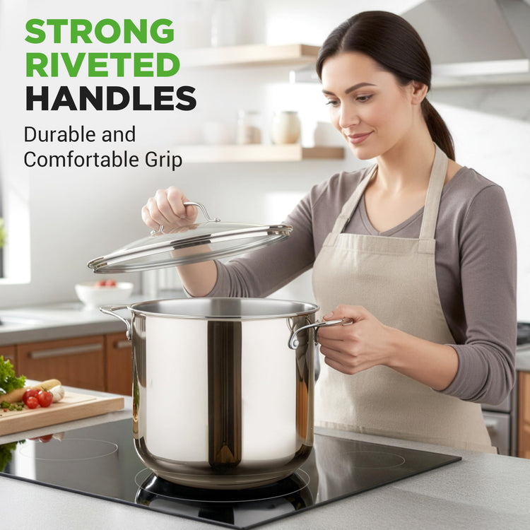 15 Quart Stainless Steel Stock Pot with Tempered Glass Lid