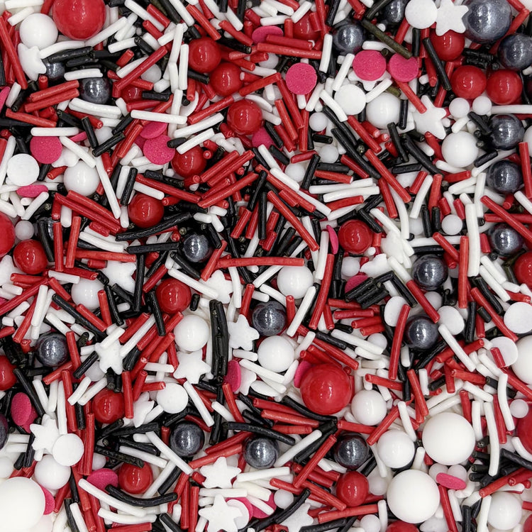 Red & Black & White Sprinkles Candy Mix Size Edible Pearls Cake Decorations Cupcake Toppers Cookie Decorating Perfect for Wedding Party Valentine Halloween Christmas Supplies 4.58OZ (4.58 Ounce)