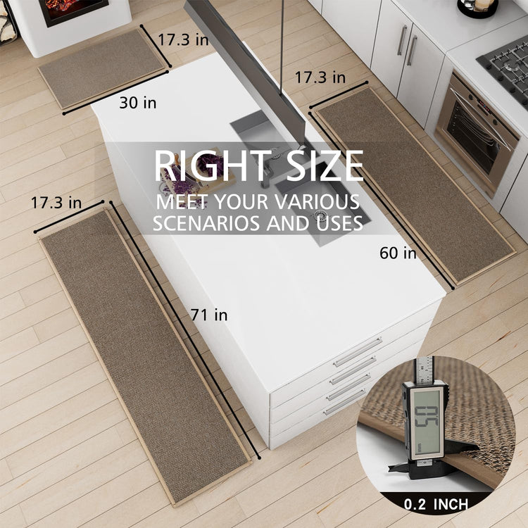 Kitchen Mat Set of 2 PCS, Cushioned Non Slip Rugs for Kitchen Floor, Absorbent Runner Comfort Standing Mats Washable for Kitchen, Office, Home (Brown, 17.3"x30"+17.3"x60")