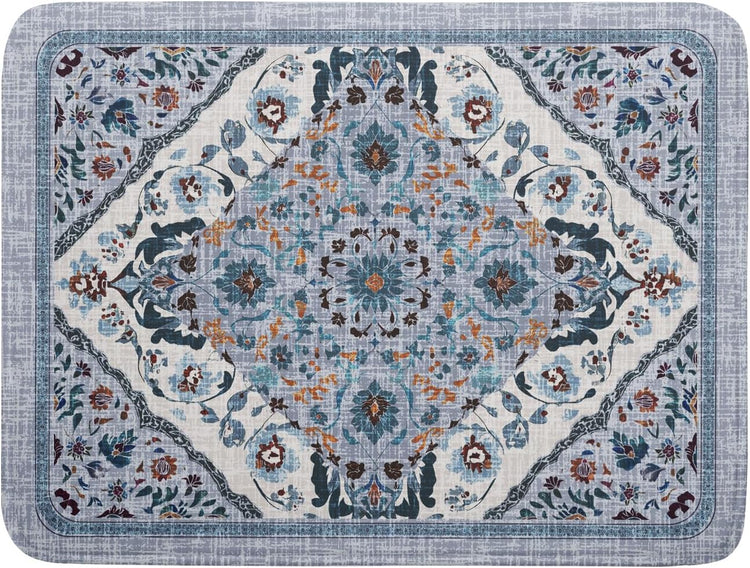 Boho Flower Dish Drying Mat Blue Bohemian Dishes Drainer Rack Mat 18x24 Inch Microfiber Kitchen Drying Pad for Countertop Tableware Decor