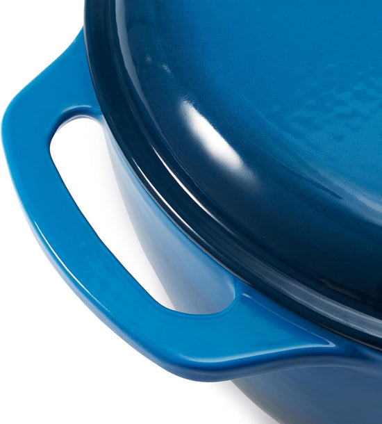 Amazon Basics Cast Iron Dutch Oven Pot with Lid, Enameled, Round, Dual Handles, Heavy-Duty, Medium, 6-Quart, Blue - Nestoria