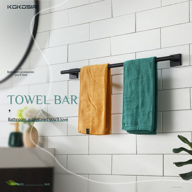 Towel Rails Bathroom Towel Bars Matte Black 24 Inch Bath Towel Holder for Cabinet Kitchen Wall Stainless Steel B4005BK