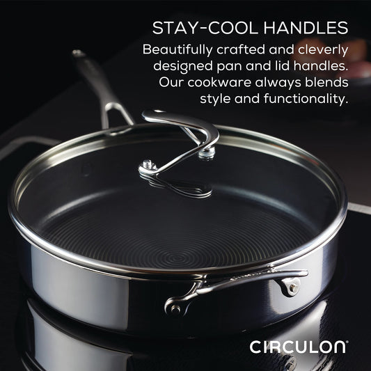 Clad Stainless Steel Saute Pan with Lid and Hybrid SteelShield and Nonstick Technology