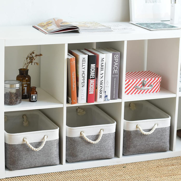 Large Storage Baskets for Shelves, Fabric Baskets for Organizing, Collapsible Storage Bins for Closet, Nursery, Clothes, Toys, Home & Office [3-Pack, White&Grey]