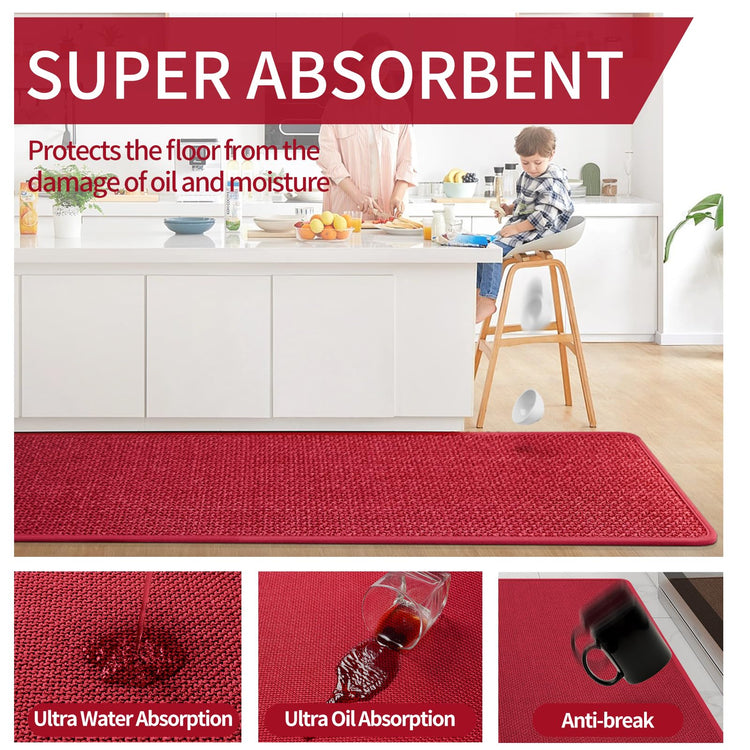 Extra Long Kitchen Runner Rugs Kitchen Mat Non Slip Red 17"x95" (14.397 Sq Ft)