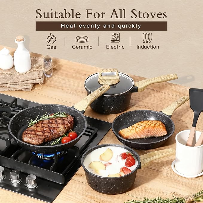 GiPP Ceramic Pots and Pans Set Non Stick - 17 Pcs Nonstick Cookware Set, Non-toxic Healthy Kitchen Cooking Set w/Frying Pans Set, Dishwasher Safe, PFAS PTFE PFOA PFOS Free, Dark Gray