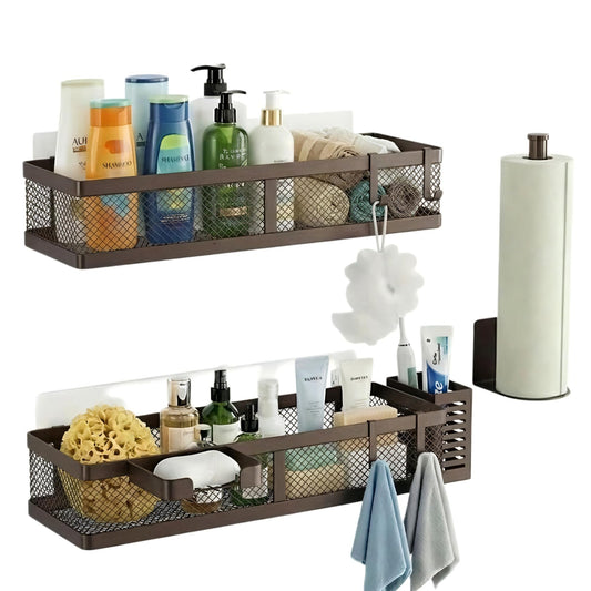 5-in-1 16.5" Extra Long Slim Wall Mount Wrapped Mesh Kitchen Organizer & Shower Caddy Kit, with Paper Towel Holder, Utensil Holder, Soap Dish, Holds 50LBS - Vintage Bronze, Netting