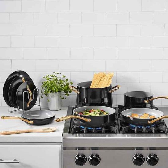 Cuisinart Culinary Ceramic Cookware Set, Dishwasher Safe Nonstick Pots and Pans, 10 Piece Kitchen Cookware Set for Home Cooking, Easy & Clean Design, Black, 34CG-10BK