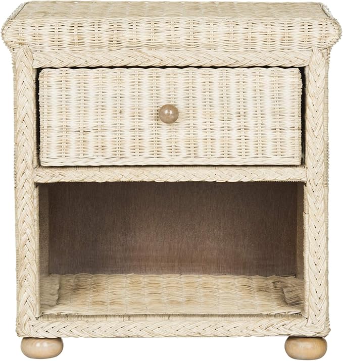 Safavieh Home Collection Adira Natural White Wash Wicker 1-Drawer Nightstand, Normal (SEA8002A)