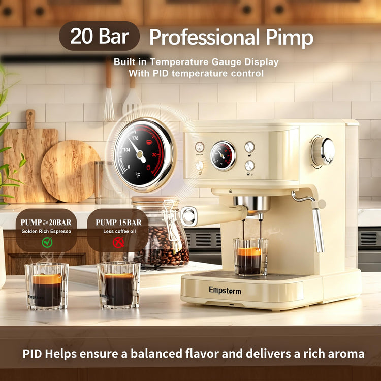 04E 20 Bar Espresso Machine with Milk Frother Steam 1100W Cream white