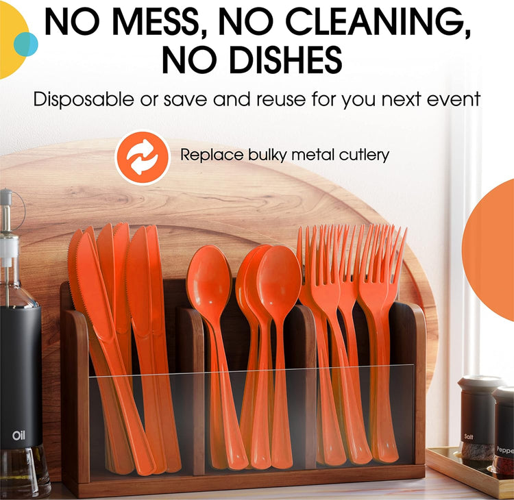 Orange Plastic Spoons 200 Pcs Orange Spoons Disposable Utensils Heavy Duty Plastic Cutlery Set Disposable Cutlery Sets Flatware Sets Silverware Set Party Supplies & Party Tableware Party Solids