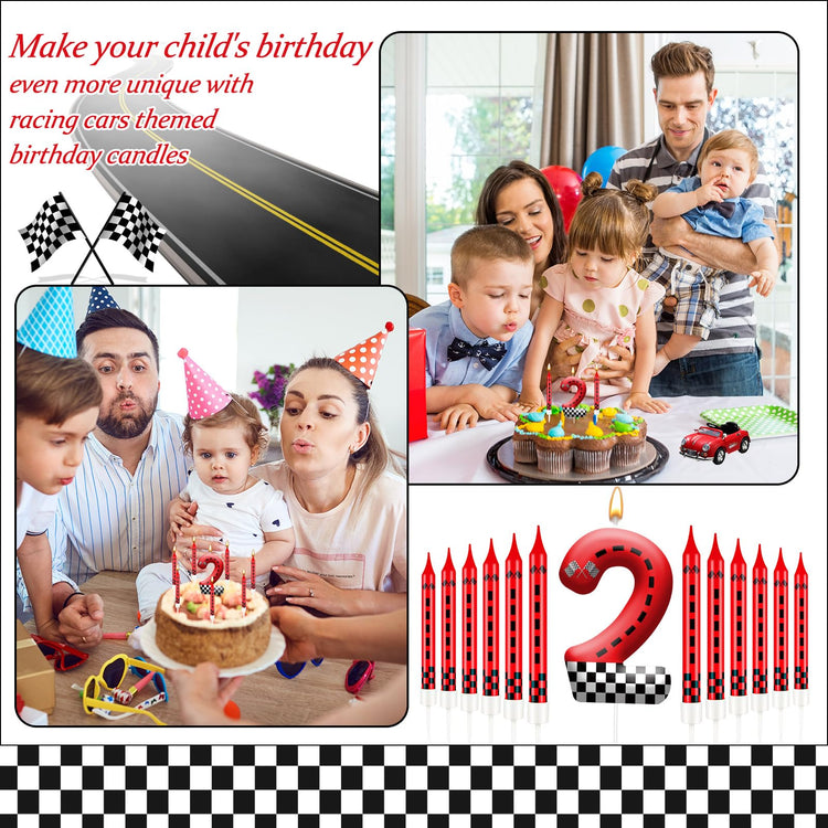 13PCS Racing Car Theme Birthday Candle Set with Checkered Flag Design (13 Count)