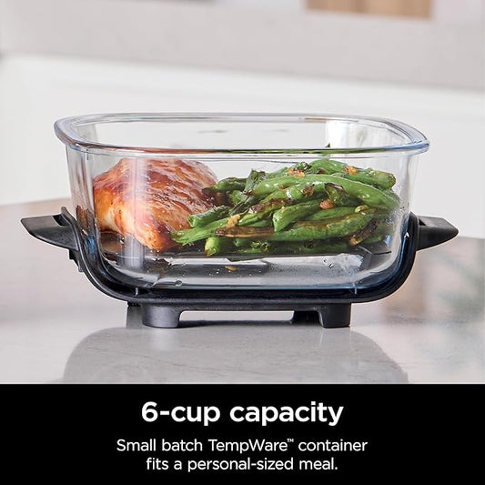 Ninja 6 Cup CleanCrisp Glass Container with Leak-Proof Storage lid, Compatible with Ninja Crispi® Portable Cooking System, Microwave, Freezer & Dishwasher Safe, PFAS & PTFE Free Glass, XSKSFN6CUP