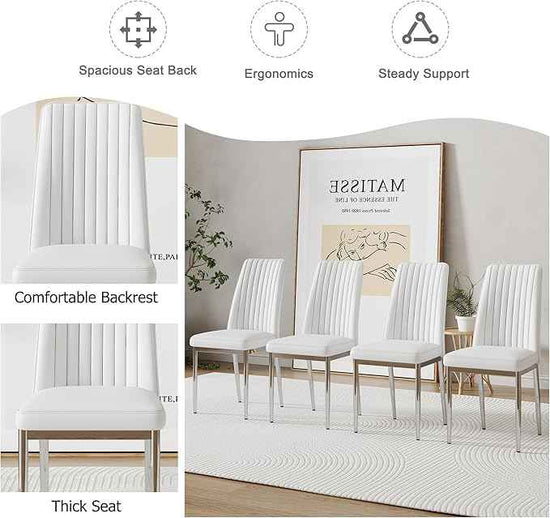 White Dining Chairs Set of 4 Modern Kitchen Chairs Set PU Leather Chair with Chrome Legs Armless Upholstered Chair for Dinner Room, Waiting Room(Set of 4, White)