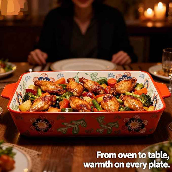 Ceramic Baking Dish Set, 2-Piece Stoneware Bakeware with Handles, 3QT & 1.2QT Casserole Dishes for Oven to Table, Microwave Dishwasher Safe, Lead-Free, Hand-Painted Bakeware -Warm Orange