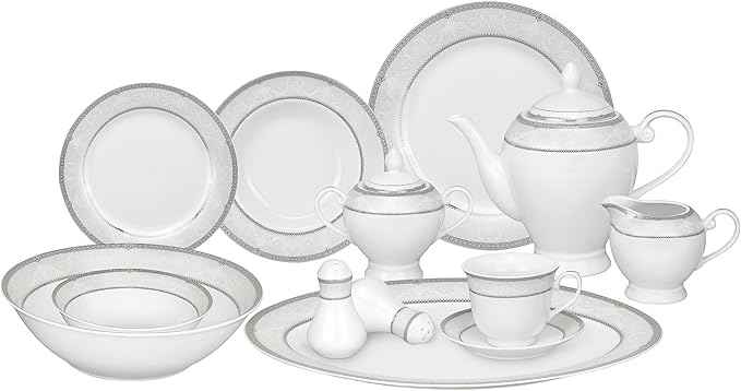 Lorren Home Trends 57-Piece Porcelain Dinnerware Set, Ballo, Service for 8