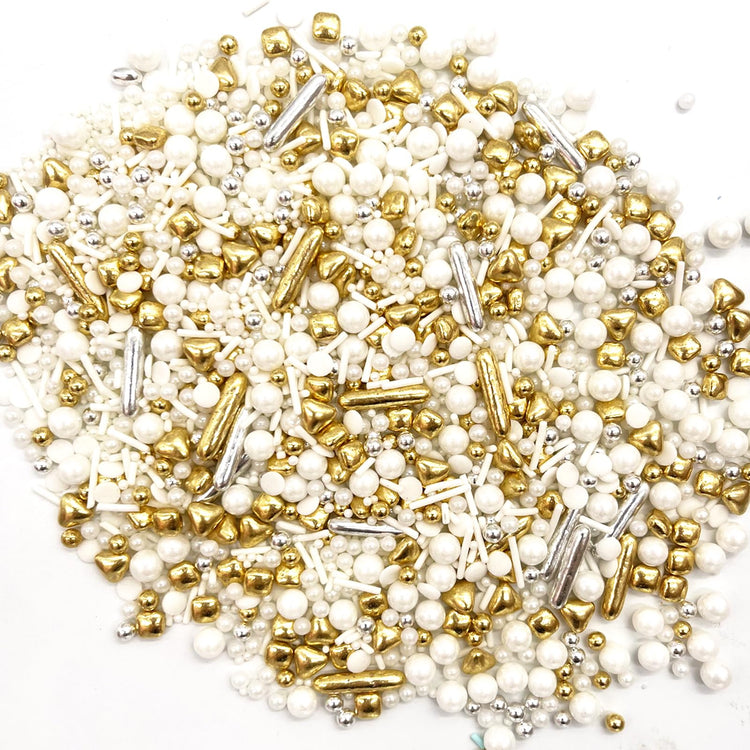 White Deluxe Gold Sprinkles Candy Mixing Size Baking Edible Cake Decorations Cupcake Toppers Cookie Decorating Celebrations Wedding Shower Party Chirstmas Supplies 130g (4.6 Ounce)