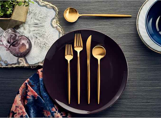 Hampton Forge Zephyr Satin Gold 18/0 20Pc, 3.05 LB, Metallic