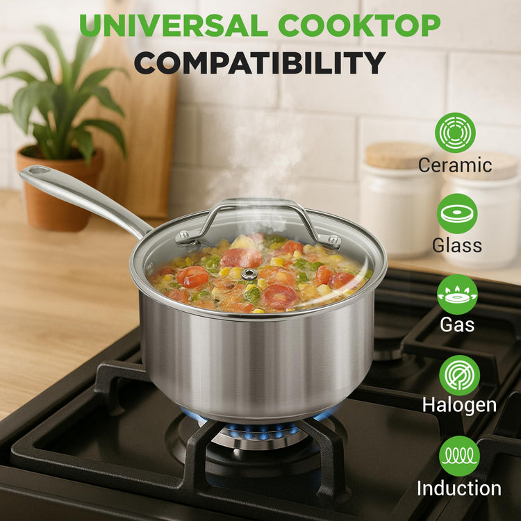 2 Quart Stainless Steel Saucepan with Lid