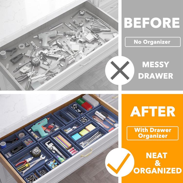 21 Piece Bamboo Drawer Organizer Storage Boxes Set