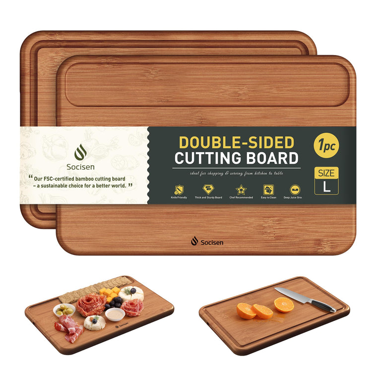 Bamboo Cutting Board for Kitchen Non Toxic Durable Wooden Cutting Boards with Deep Juice Grooves