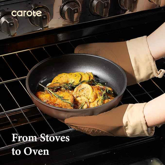 CAROTE 21pcs Pots and Pans Set, Nonstick Cookware Set Detachable Handle, Induction Kitchen Cookware Sets Non Stick with Removable Handle, RV Cookware Set, Oven Safe, Brown