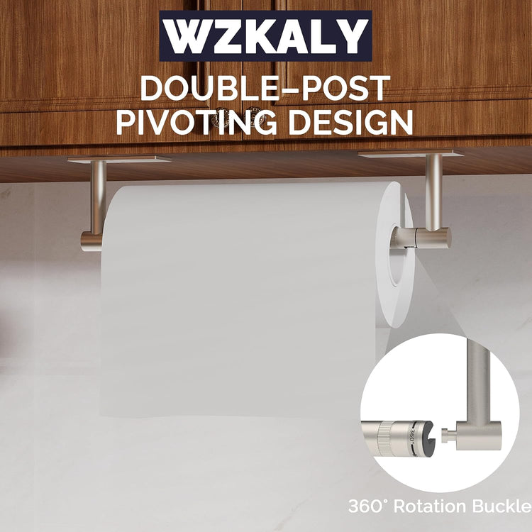 Paper Towel Holder Under Cabinet, Self Adhesive or Wall Mounted SUS304 Stainless Steel Paper Towel Holder for Kitchen, Bathroom, Farmhouse, Barbecue and Laundry (Silver)