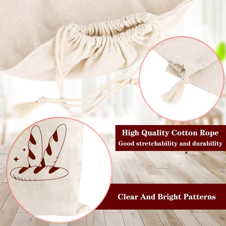 Augshy 4 Packs Linen Bread Bags for Homemade Bread, Unbleached, Reusable Bread Storage Bakery & Baguette