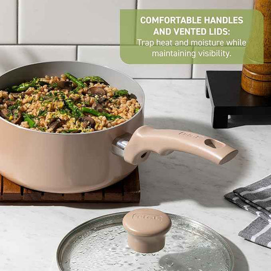 T-Fal Refresh Ceramic Nonstick Cookware Set, 20-Piece, Oven Safe to 350°F, Stockpot, Ceramic Pots and Pans Set, Frying Pans, Griddle, Utensils, Mint Green