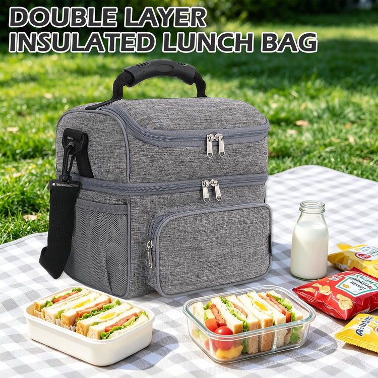 Double Layer Cooler Insulated Lunch Bag Adult Lunch Box Large Tote Bag for Men (2 Count)